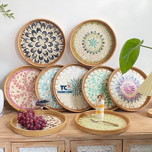 Bandeja de Ratán con Madreperla, Artículo de Alto Valor, Decoración Artesanal para Compradores Mayoristas Orientados a la Rentabilidad, Bandeja de Servicio de Ratán - Product Image 4