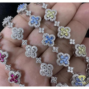 Multi-Color Four Leaf Clover Flower Bracelet for Women 925 Sterling Silver Diamond Cluster Moissanite Jewelry for women - Product Image 6
