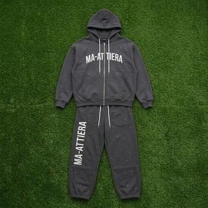 Conjunto Deportivo para Hombre con Capucha, Cierre Completo, Color Gris Sólido, Estampado de Letras, Corte Holgado, Estilo Urbano, Sudadera y Pantalones Transpirables de Algodón - Product Image 6