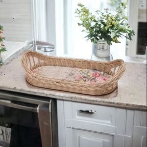 Plateau de service rectangulaire en osier durable, finition naturelle, Ecowoodies, pour le sol, rangement alimentaire, style campagnard - Product Image 5