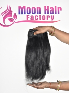 Extensions de cheveux humains lisses, vierges Remy, couleur noir naturel, double trame, texture douce et soyeuse, épaisses et volumineuses - Product Image 2