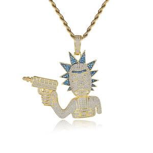 Collier pendentif Hip Hop Iced Out avec personnage de dessin animé, plaqué or, diamant Moissanite, bijoux Bling pour homme - Product Image 1