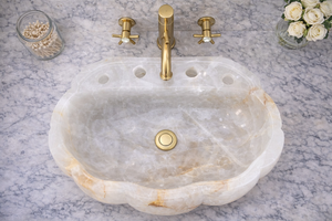 Lavabo de baño de ónix blanco natural de lujo, lavabo de piedra hecho a mano, lavabo de lujo para baño - Product Image 2