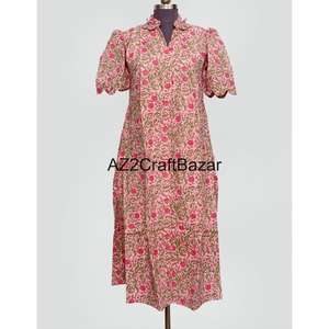 ชุดเดรสผู้หญิง Kangura รุ่นรักษ์โลก ผ้าฝ้าย 100% ลายดอกไม้ ความยาวปานกลาง สไตล์ Kangura คอวี แขนสั้น ตกแต่งกระดุม ระบายอากาศได้ดี ทรงเอไลน์ - Product Image 3