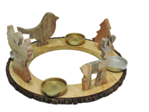 Porte-bougie décoratif en bois avec rennes et arbre, orné d'éléments métalliques, centre de table de Noël - Product Image 6