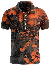 Polo technique de performance Micah Corp 2026 pour homme à manches courtes, avec logo personnalisé, motif camouflage abstrait sublimé orange et noir. - Product Image 3