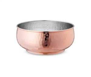Bol de service de luxe bicolore en cuivre martelé avec intérieur en acier inoxydable, bol à salade de fruits en métal or rose, vaisselle moderne - Product Image 1