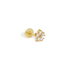 Zisma 14K <b>Gold</b> Flower Lab Grown Diamond Labret Internal Threaded <b>Flat</b> <b>Back</b> Snowflake Cluster Piercing Stud IGI Diamond Factory - Product Image 3