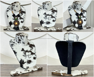 Premium Genuine Cowhide <b>Leather</b> Necklace Display Bust With Hair On Hide Handmade Mannequin <b>Jewelry</b> Stand for Showroom Display - Product Image 3