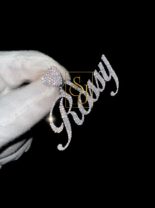 925 Argent Moissanite Diamant Personnalisé Cursive Nom Initial Romantique Hip Hop Coeur Bail Cristal Collier Fine Pendentifs Charmes Cadeau - Product Image 5