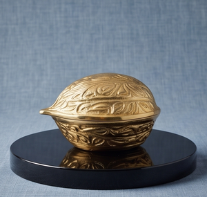 Wholesale Gold Finish Embossed Leaf Motif Bowl Shaped Metal Date And Dry Fruit Storage Container - Product Image 2