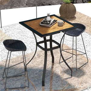 Tavolo da Bar esterno da 28 pollici marrone con struttura in metallo e tavolo da giardino quadrato effetto venature del legno - Product Image 2