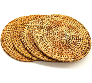 BOHO Rattan Trivet Mats And Pads 300 Mm Diameter Bohemian Rattan <b>Placemats</b> <b>Round</b> Woven Table Mats - Product Image 3