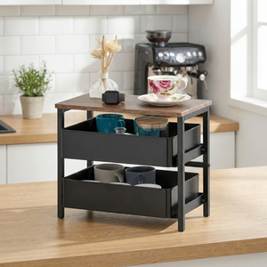 Venta al por mayor de estantería de cocina de metal de 2 niveles de Taiwán Fabricante doméstico Tablero de MDF con encimera Cesta Cajón-Estante de venta - Product Image 1