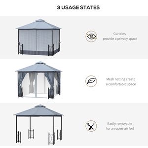 Gazebo à toit double ventilation 13x11, structure en aluminium, 8 trous de drainage, rideaux en filet amovibles pour pergola extérieure - Product Image 5