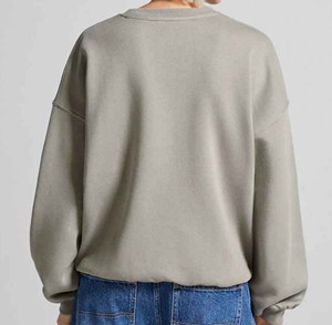Sudadera Oversize de Cuello Redondo para Mujer, Color Sólido, Hombros Caídos, Manga Larga, 100% Algodón, Transpirable, Estilo Tejido Otoñal - Product Image 2