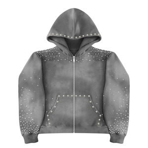 Sweat-shirt à capuche unisexe gris avec motif à pois en strass, coupe classique, vêtement d'automne - Product Image 3