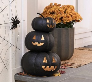 Decoración de Halloween con Calabazas Apiladas – Adorno de Calabaza Iluminada para un Estilo Espeluznante de Temporada - Product Image 1