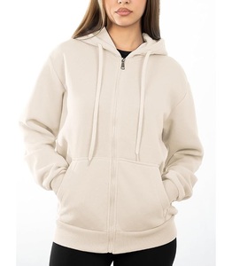Prix de gros – Sweat à capuche zippé décontracté et confortable pour femme, 100 % coton, manches longues, col rond, épaules tombantes, couleur unie – Meilleur prix - Product Image 1