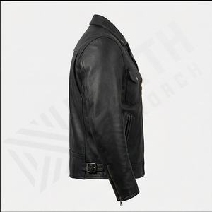 Veste en cuir pour homme style motard, été, NAI-0486A, col rond, fermeture éclair, couleur unie, vêtement personnalisable. - Product Image 3