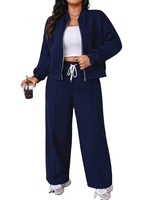 Plus Size Autumn Winter Women's 100% Cotton Eco-Friendly Breathable Fleece Two-Piece Full Solid Short Casual Suit