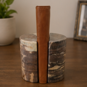 Modern Green Marble Bookends with Brown Leather Spine for Home Decoration - Product Image 5