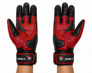 Gants de moto en cuir Dumela de haute qualité, rayés rouge et noir, doublure en coton, longueur poignet, respirants, sportifs, pour l'extérieur, quatre saisons - Product Image 4