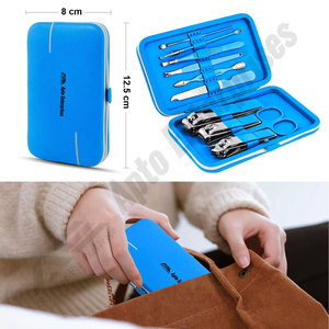 Étui élégant bleu, ensemble de manucure 10 pièces, kit de coupe-ongles de voyage mini, outils de soin des pieds, kit de toilettage en acier inoxydable - Product Image 4