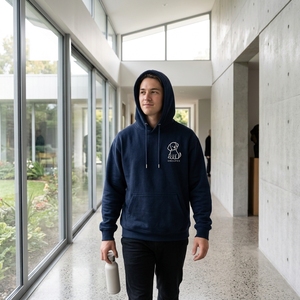 Custom Navy <b>Dog</b> Embroidery Pullover <b>Hoodie</b> Mens Casual Streetwear Hooded Sweatshirt Animal Graphic OEM ODM Wholesale Apparel Fit - Product Image 4