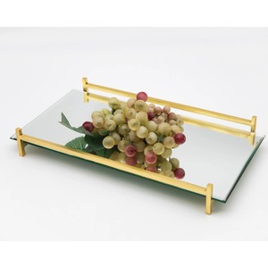 Rectangular Glass Storage <b>Tray</b> With Polished Gold Frame Minimalist Design For Table Use - Product Image 6