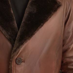 Chaqueta Larga de Invierno para Hombre en Cuero Marrón con Forro de Piel, Cuello de Piel, Forro Cálido y Diseño Clásico con Botones Personalizados - Product Image 5