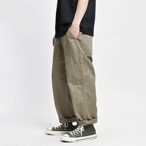 Custom Logo Men Casual Loose Straight Canvas Cargo Pants Oversized Streetwear Multi Pocket Utility Fashion - Product Image 2