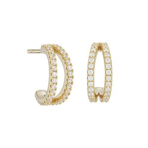 Pendientes Huggie de Oro de 14K con Pavé, Diamantes de Laboratorio de 0.70ct de Doble Hilera, Media Aro Paralelo Minimalista, Aro de Plata, Regalo de Aniversario - Product Image 1