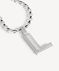 L Letter Pendant Charm Rhodium Plated Gold/Silver Emerald Cut Diamond Channel Setting Trendy Unisex Gift - Product Image 1