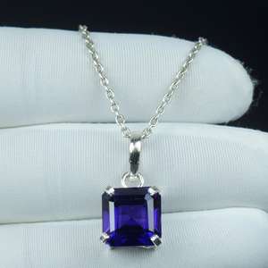 จี้แทนซาไนต์ทรงสี่เหลี่ยมสองสี เงินแท้ 925 ทำมือ สร้อยคอพลอยสีน้ำเงินม่วง ของขวัญ - Product Image 1