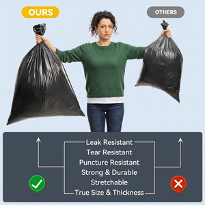 TH GB-033 40 45 Gallon Large Black Heavy Duty HDPE Trash <b>Bags</b> 50 Count Heat <b>Seal</b> Home Kitchen Outdoor Yard Commercial Use - Product Image 4