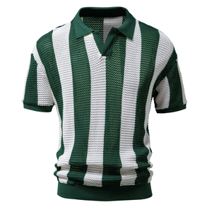 เสื้อเชิ้ตผู้ชายทรงปกติ ผ้าถักโพลีเอสเตอร์ ระบายอากาศได้ดี สีเขียวขาว ป้องกันรอยยับ สไตล์ลำลอง หรูหราทันสมัย - Product Image 4