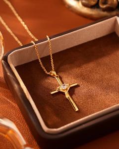 <b>Sterling</b> <b>Silver</b> Gold Plated <b>Cross</b> Heart Christian Charms Pendant with Moissanite Unisex Everyday Wear Religious Jewelry pendant - Product Image 6