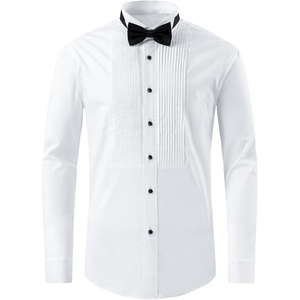 Chemise de smoking pour homme, chemise habillée à col aile de mouette et poignets français avec boutons de manchette et nœud papillon pour mariage, tenue de soirée formelle ou professionnelle - Product Image 6