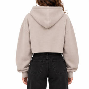 Women Cropped Hoodie Custom 450gsm Fleece Pullover <b>Long</b> <b>Sleeve</b> Casual Streetwear <b>Gym</b> Fashion <b>Top</b> OEM ODM Private Label Wholesale - Product Image 2
