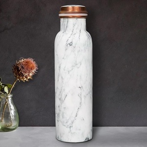 Marble Pattern Stainless Steel Water <b>Bottle</b> With Copper Lid Portable Travel <b>Flask</b> Minimalist Design - Product Image 1
