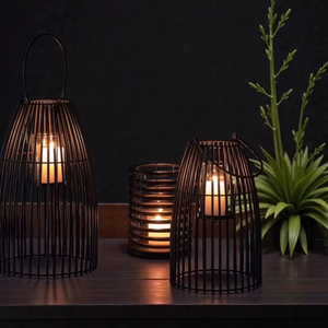 Iron Candle <b>Lanterns</b> <b>Set</b> of 3 Heat Resistant Home Decoration Votive Holders Modern Wire Design - Product Image 5