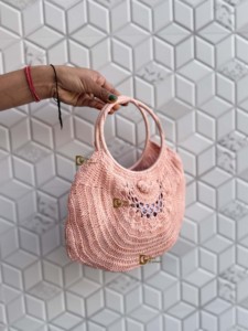 Bolsos de Playa de Paja Tejidos a Crochet, Diseño Vintage Personalizado, Bolso Tote Hecho a Mano, Nuevo Bolso Redondo de Hierba Marina Elegante para Mujer - Product Image 3
