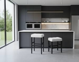 Ensemble de 2 tabourets de bar et de comptoir en cuir PU, ensemble de tabourets capitonnés en cuir PU, ensemble de tabourets rembourrés en PU avec structure en bois massif, hauteur bar et comptoir - Product Image 4