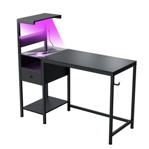 Black Home Office PC postazione di lavoro da studio con presa di corrente scaffali porta USB stazione di ricarica Computer scrivania - Product Image 1