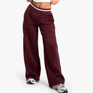 Pantalones Deportivos Anchos de Felpa para Mujer, Color Borgoña, Talla Pequeña, Estilo Nueva York, Suaves al Tacto, Pantalones de Chándal para Mujer - Product Image 1