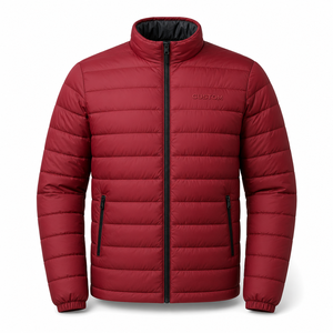 Veste synthétique rouge pour homme, col montant, fermeture éclair, coupe-vent, décontractée, hiver, polyester, synthétique, isolée - Product Image 1
