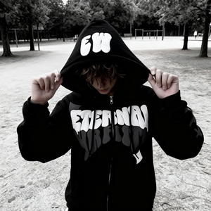 Sweat à capuche zippé surdimensionné Y2K personnalisé pour homme, en coton épais 100% French Terry, impression 3D en relief, imperméable, par Nesta Sports - Product Image 3