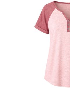 Blush Pink <b>Rose</b> Women T Shirt Short Sleeve Henley Neck Raglan <b>Top</b> Soft Cotton Casual Loose Fit Summer Tee Breathable Daily Wear - Product Image 3