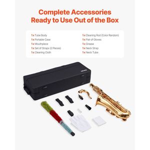 Kit per principianti sassofono tenore in ottone dorato in B Flat compreso bocchino con cinghie - Product Image 6